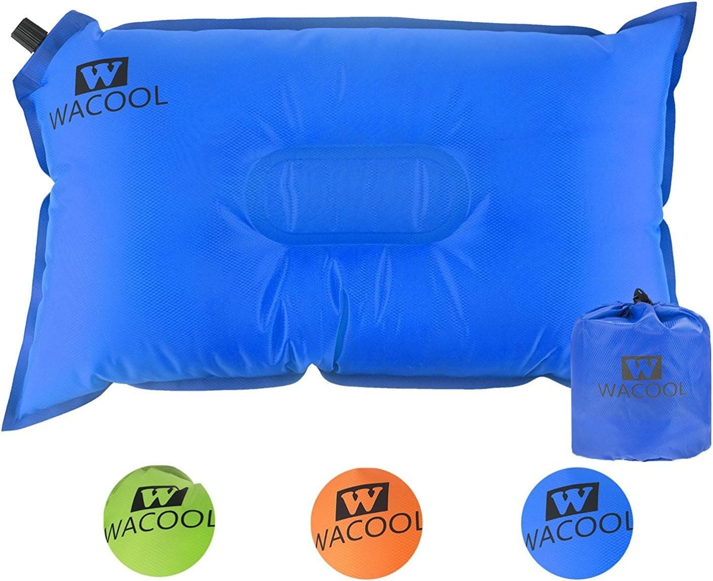 WACOOL Inflatable Travel Camp Pillow, Self Inflating Travel Camp Pillow, Air Travel Camp Pillow (Blue)