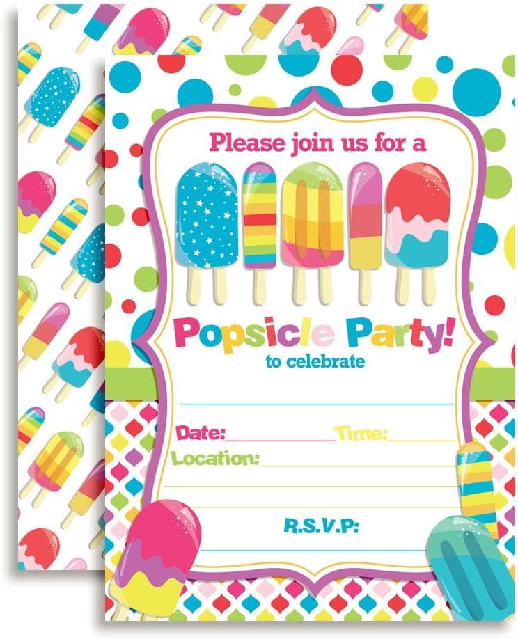 Amanda Creation Popsicle Birthday Party Invitations set of 20 Fill In Cards Including Envelopes