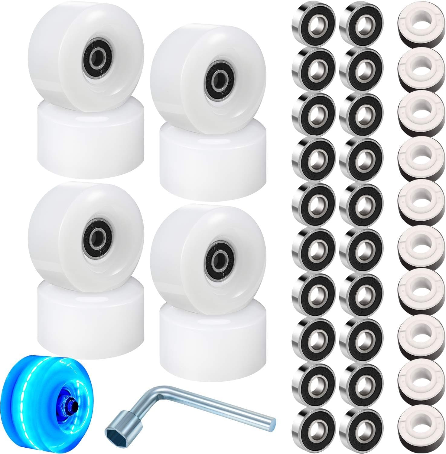 8 Piece LED Light up Roller Skate Wheels Luminous Skate Wheels with Skate Roller Bearings 32 x 58 mm (Deep Blue Light)