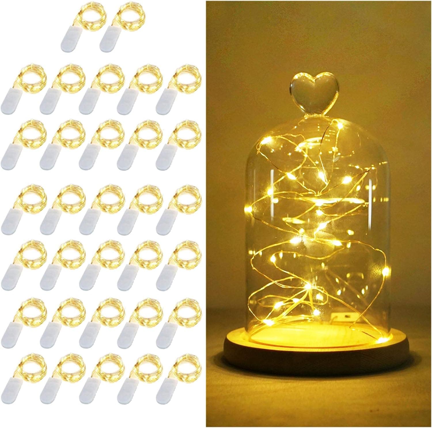 LoveNite LED Fairy String Lights, Battery Operated Starry Firefly Lights 6.6ft 20 LED Waterproof Silver Copper Wire Mini Lights for Mason Jar Wedding Christmas Party Decor (32 Pack, Warm White)