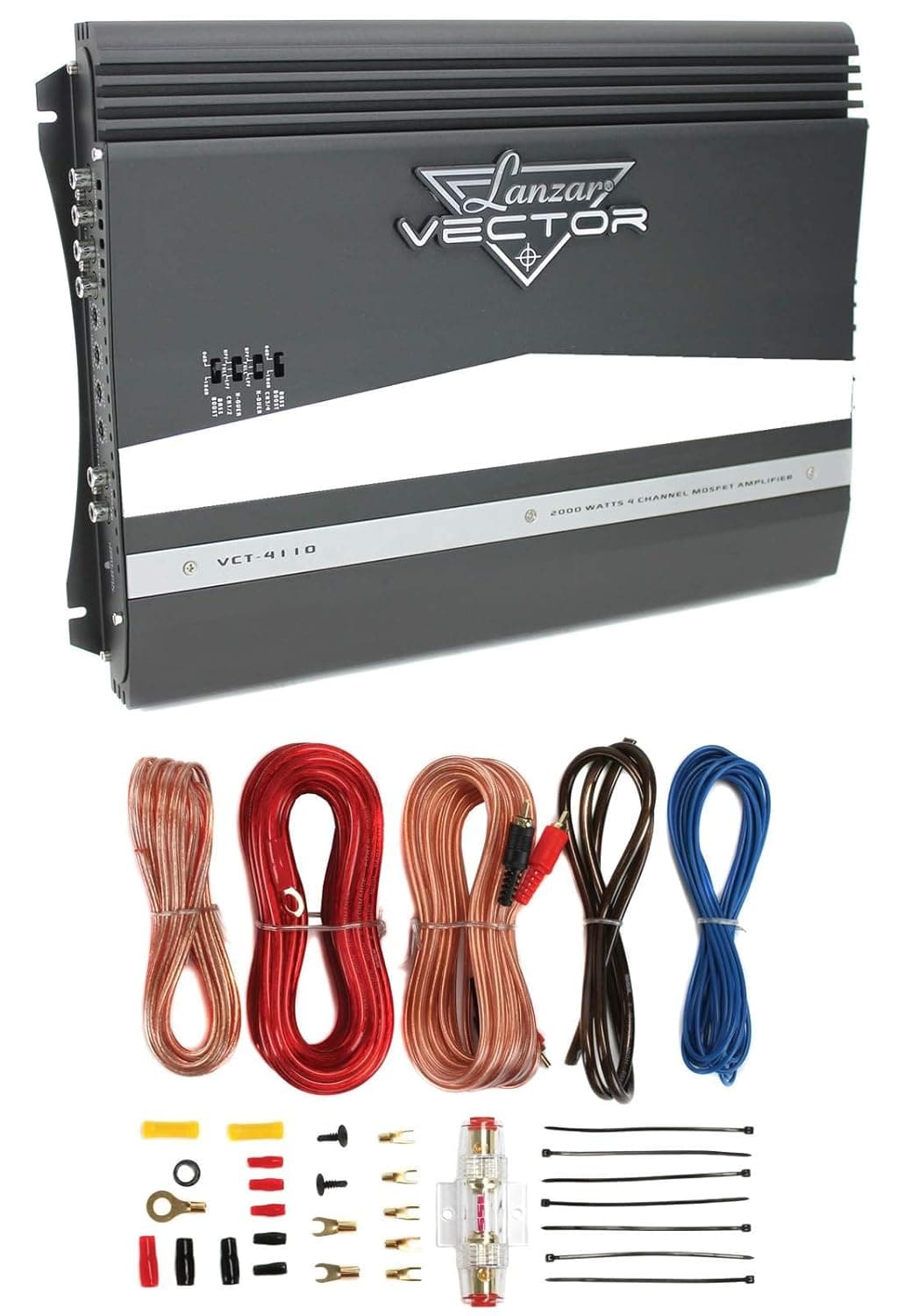 Lanzar VCT4110 2000 Watt 4-Channel High Power MOSFET Car Audio Amplifier Amplifier and Soundstorm AKS8 Complete 8 Gauge Amplifier Installation Kit