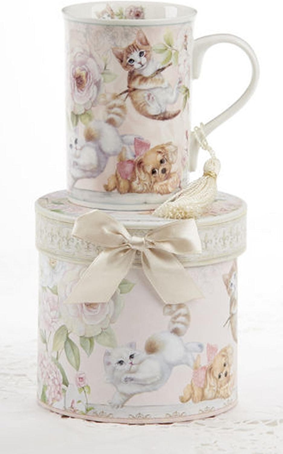 Delton Products Porcelain Tea Mug, Kittens and Puppy Pattern, Arrives in Matching Keepsake Box