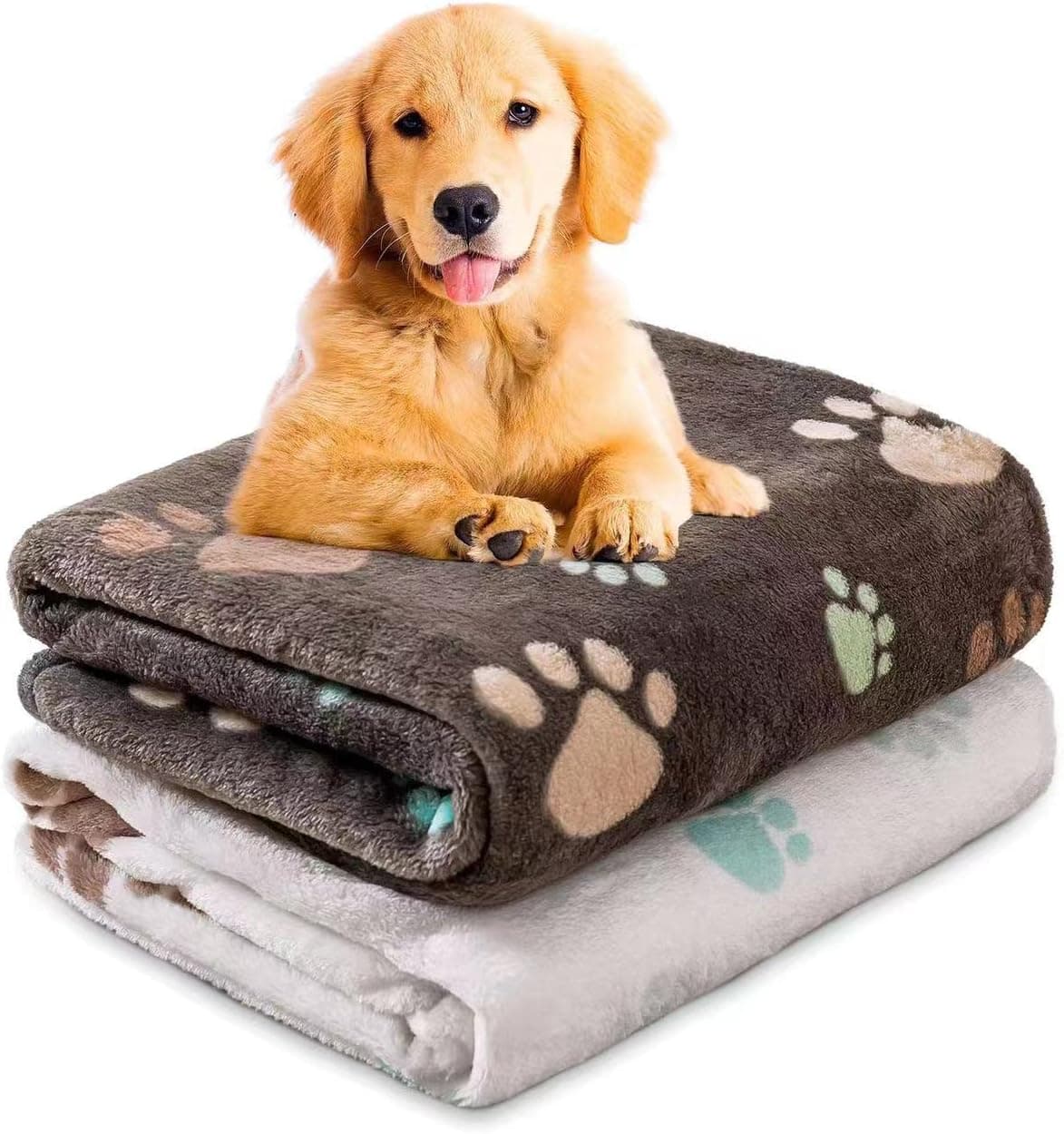 QLVKYW 1 Pack 2 pet Blankets for Small Dogs Puppy Cats,Super Soft Fluffy Premium Washable Cute paw Print Dogs Blanket Grey,White