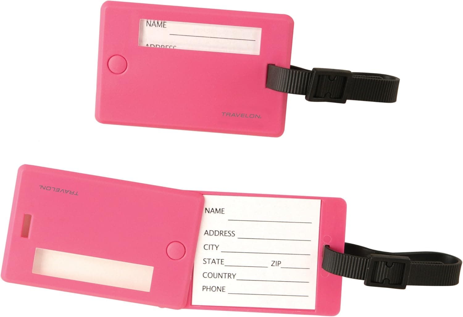 Travelon Set of 2 Luggage Tags, Neon Pink, One Size