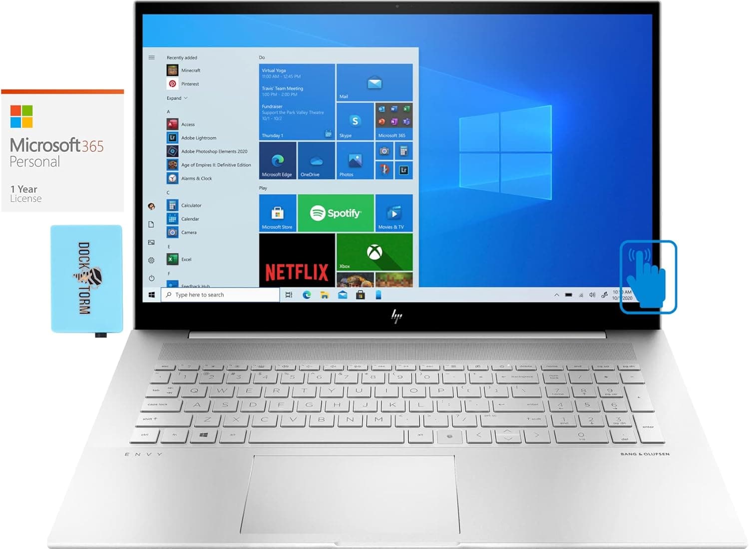 HP Envy 17t-ch000 Home & Business Laptop (Intel i7-1165G7 4-Core, 16GB RAM, 512GB PCIe SSD, Intel Iris Xe, 17.3" Touch Full HD (1920x1080), Win 11 Pro) with MS 365 Personal, Hub