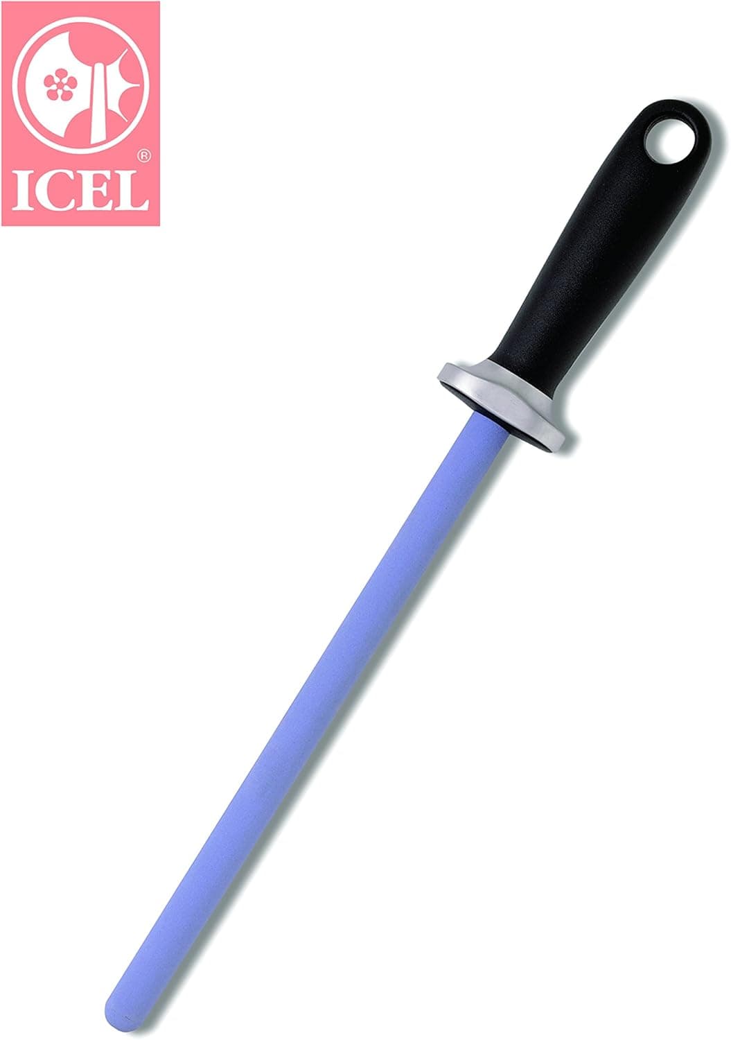 ICEL Chef knife Sharpener 10 INCH Sharpening Steel Rod - Sharpens All Knives, Including Ceramic & Steels - Produce Quick Results - Safety Handle with Hanging Loop - Easy to Clean -Made in Europe