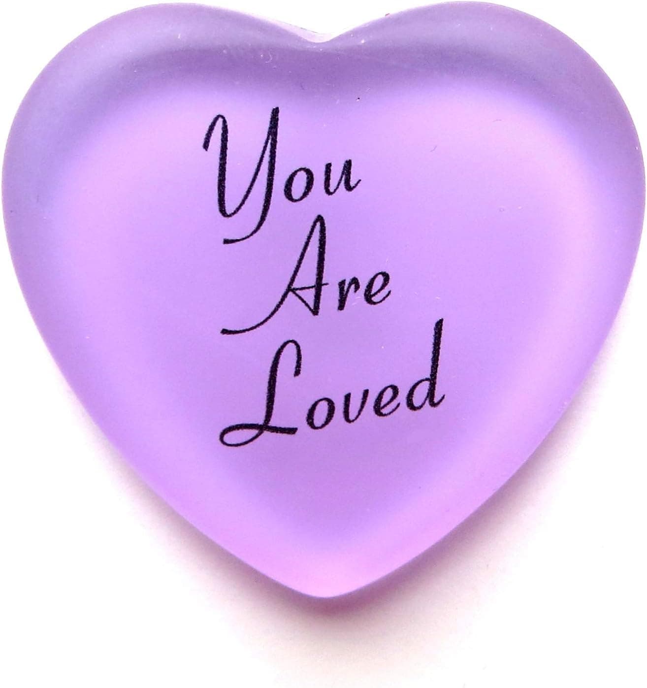 Lifeforce Glass You are Loved Frosted Glass Heart, Mystery Lilac. Supportive Gift for Friend, Caregiver, Congregant, Client