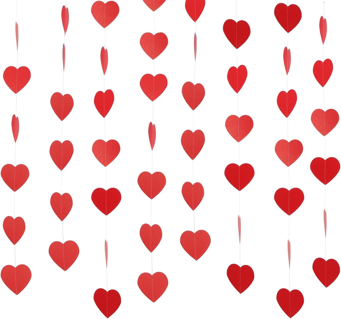 Pangda Valentine's Day Heart Garland Red Paper Heart Hanging Mall Window Display Party Decoration Garland Photo Props Backdrop, 6 Strands