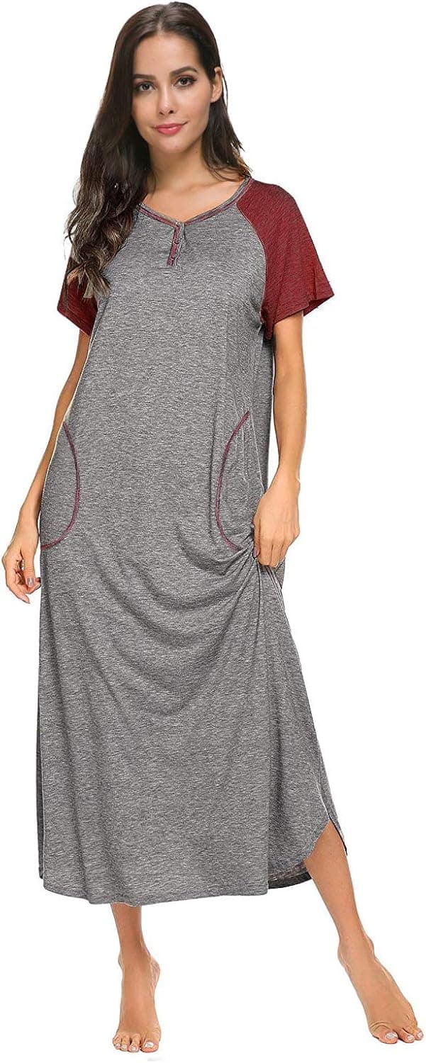 BBX Lephsnt Women’s Night Dress Short Sleeve Sleepwear Full Length Sleep Shirt with Pockets Loungewear