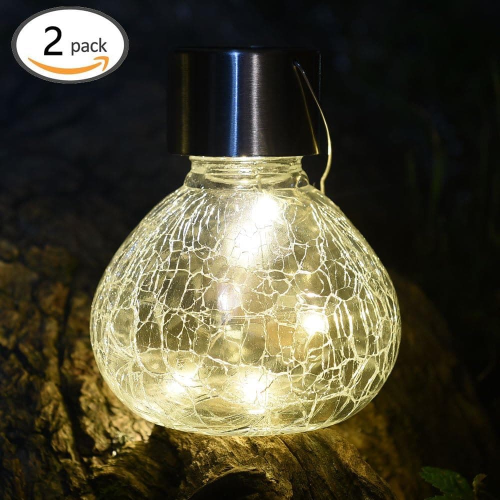 LIGHTSHARE Crackle Glass Mini Jar Solar Light