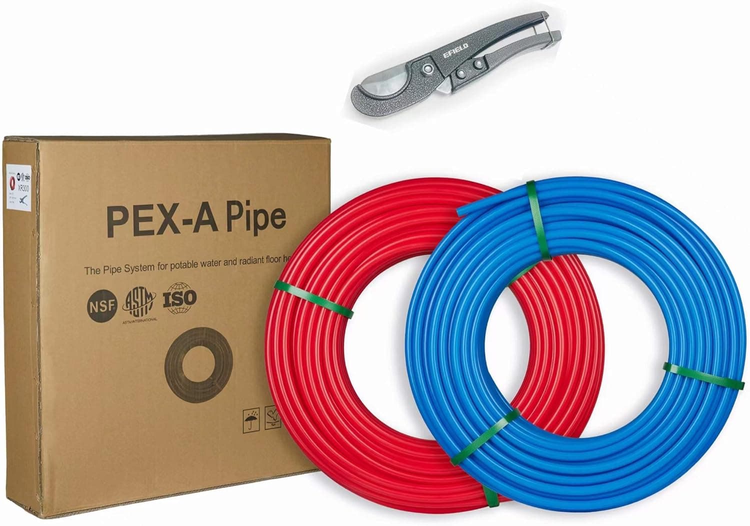 EFIELD 1/2 inch 2 x100 ft Pex-A Pipe/Tubing Blue & Red 200 ft Length for Potable Water-for Hot/Cold Water-Plumbing Applications, with Free Pipe Cutter