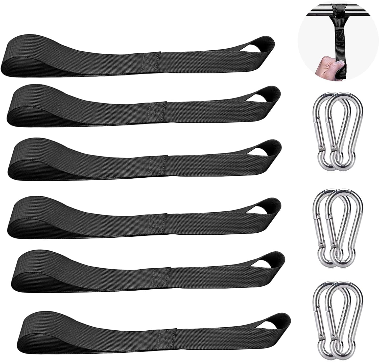 Soft Loop Tie Down Straps with 6 Pcs Carabiner Clips ,Hook Tie Down Extenders with 6 Pcs M6 2.36 Inch SUS Spring Snap Hook,Multiple Secure for Backpack,Straps,Camping,Fishing,Hiking and More