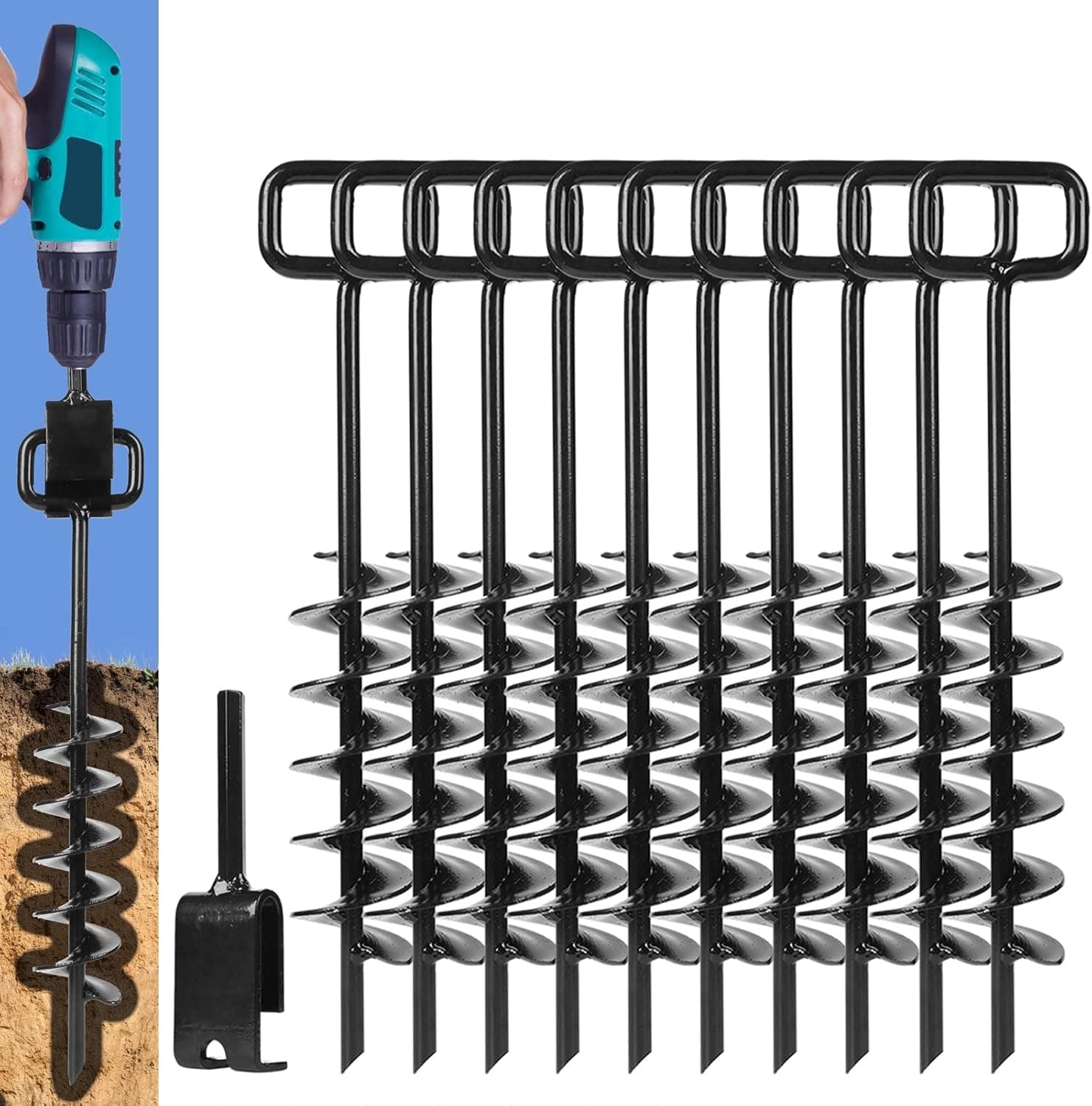 15In Ground Anchor,Screw In Ground Anchors,1Pcs Ground Anchors Screw in Adapter, for Tent Stakes Heavy Duty,Tree Straightening Kit,Garden Stakes,Mobile Home Anchors (Size : 11PCS)