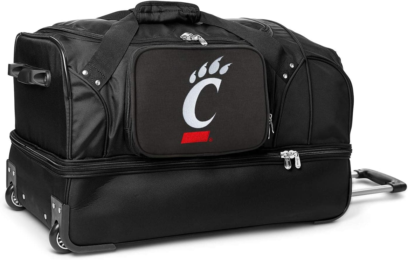 NCAA Cincinnati Bearcats 27-Inch Drop Bottom Rolling Duffel Bag, Black