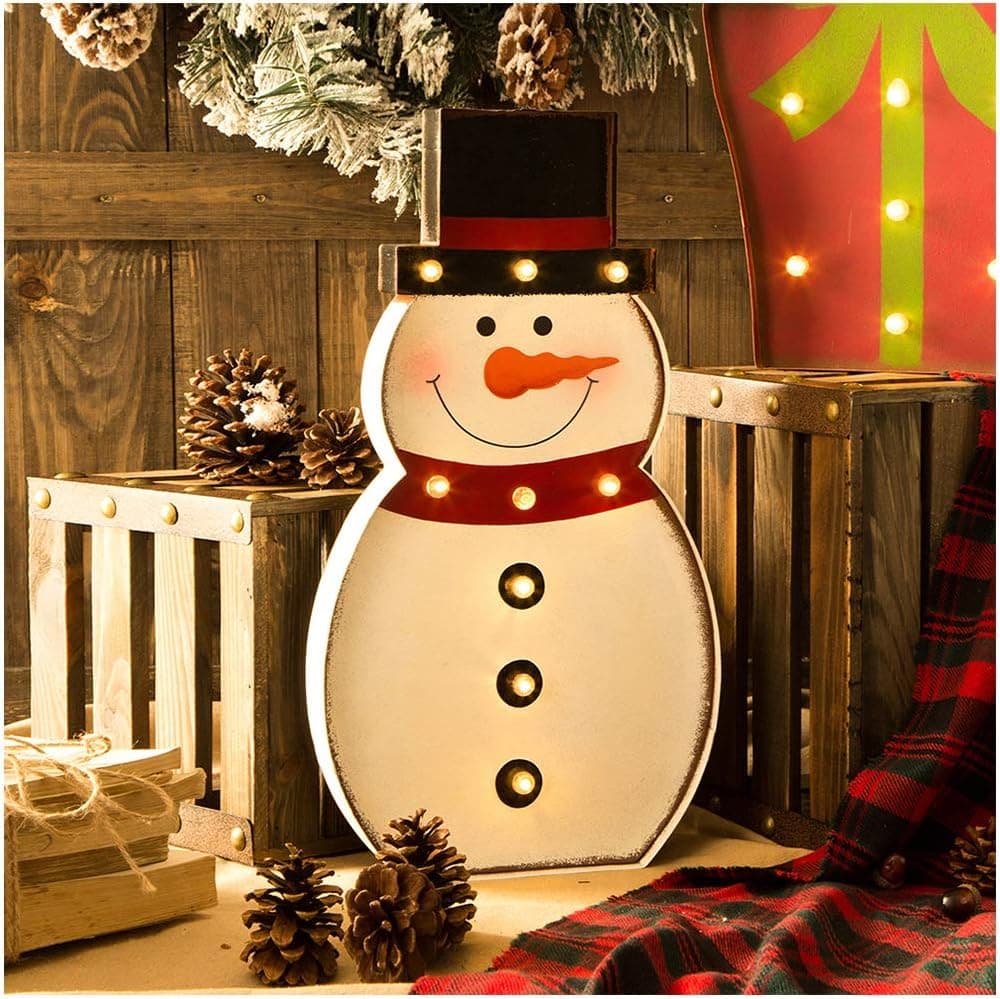 glitzhome 20" H Christmas Marquee LED Snowman Table Décor,Lighted Snowman for Xmas Winter Holiday Table Standing Décor