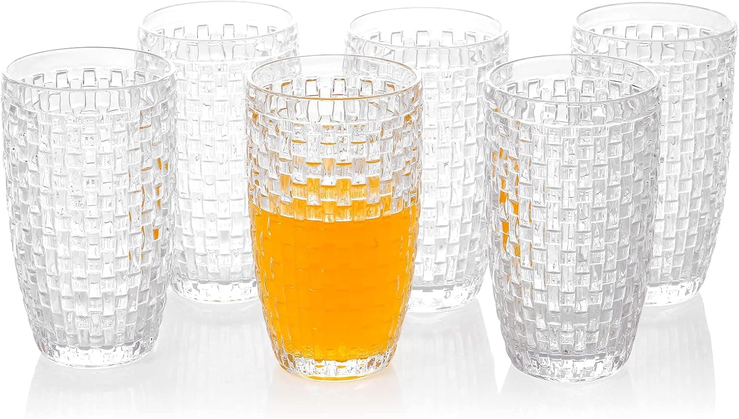 G Knitted Iced Tea Glasses set of 6 Durable Drinking Beverage Cups For Soda Juice Milk Coke Beer Spirits Water Iced Tea Everyday Use (Highball)