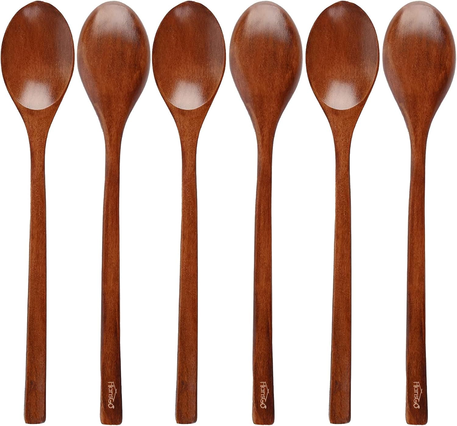 HANSGO Long Wooden Soup Spoons,6PCS 9 Inch Wood Soup Spoons,Wooden Teaspoonfor Eating Mixing Stirring,Long Handle Spoon Kitchen Utensil,Eco Friendly Table Spoon