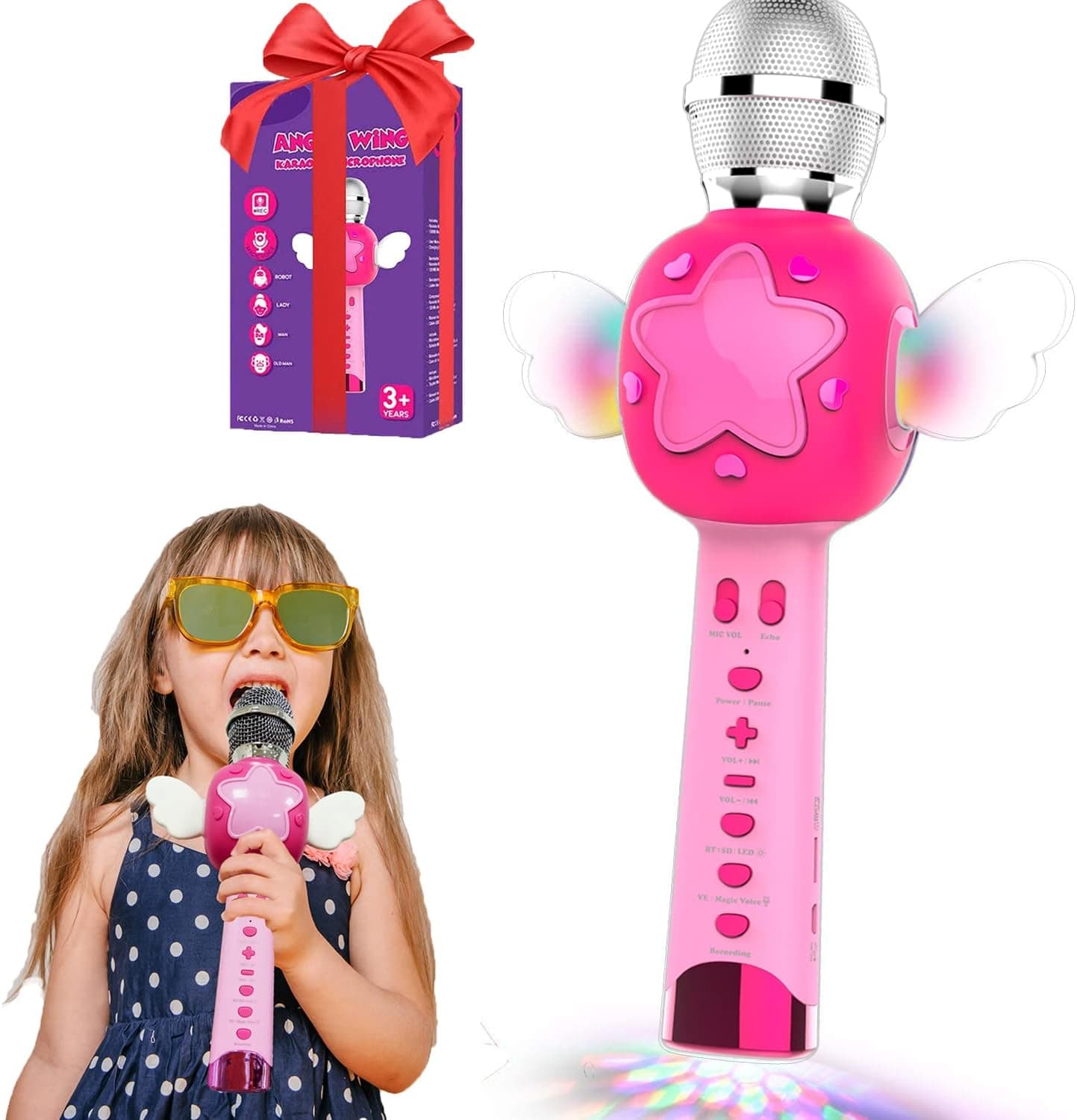 Toddler Girls Toys Age 3-8, Karaoke Microphone for Kids Toys, Children Kids Microphone with Voice Changer Recording, Karaoke Machine Disco Toys for Baby Girls Birthday Gifts