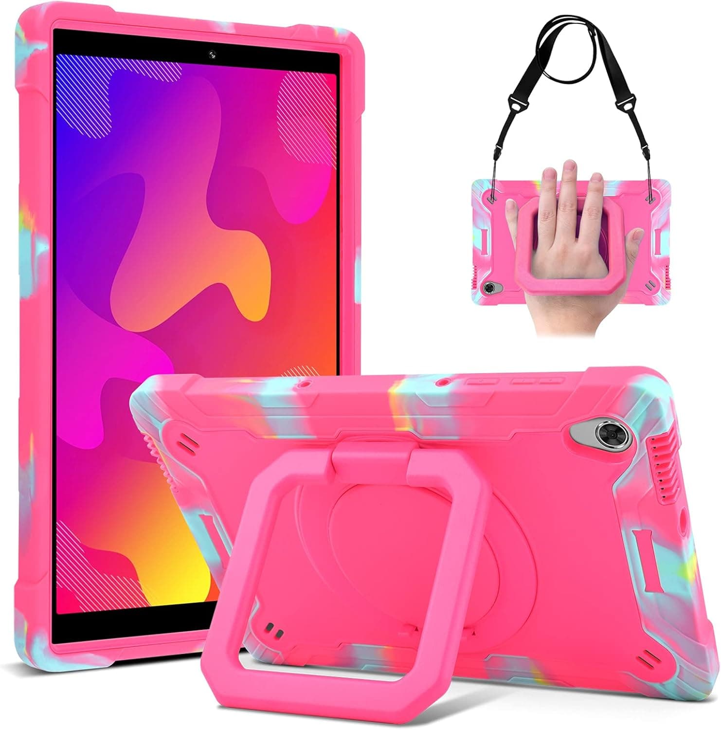 DETUOSI Compatible with Lenovo Tab M10 HD 10.1" 2020 Case (Model:TB-X306F/X306X) ,Lenovo M10 HD (2nd Gen) Cover,Heavy Duty Shockproof Case with 360°Rotatable Stand & Hand Strap,Camouflage Rose Red