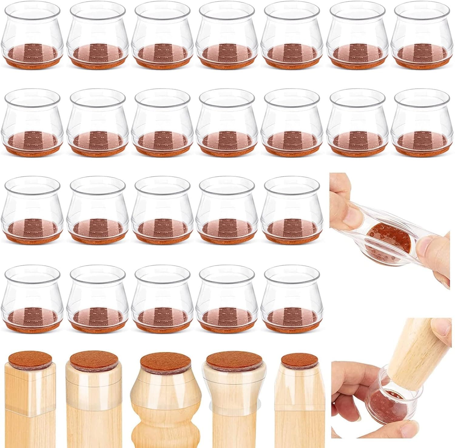24Pcs Silicone Chair Leg Floor Protectors,Chair Leg Protectors for Hardwood Floors,Floor Protectors for Chairs,Rubber Chair Leg Caps Clear Furniture Chair Leg Covers for Wood Floors (Medium, Clear)