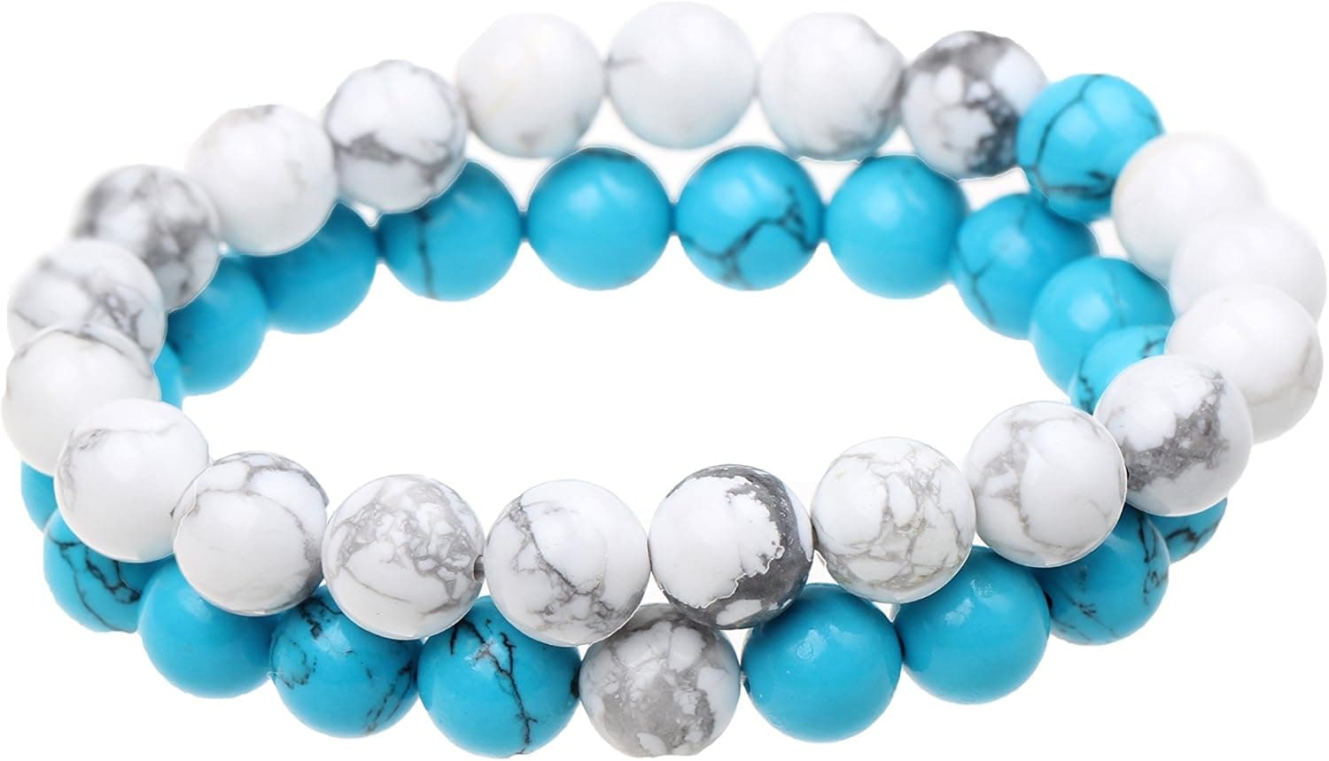 QSKS Couples His and Hers Couple Bracelet Blue&White Turquoise Stones Distance Bracelet