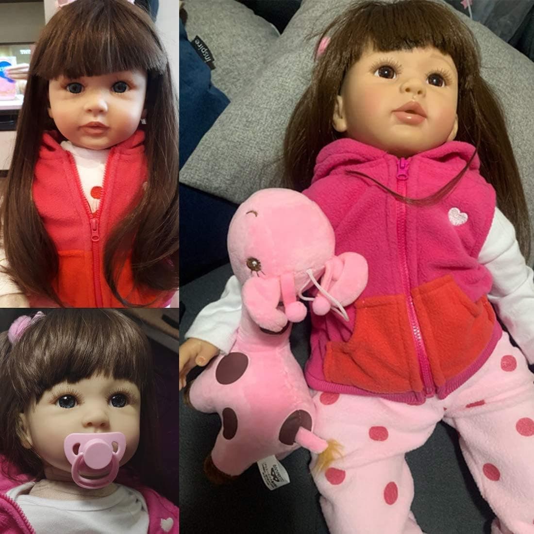 Pinky 24 inch 61cm Lovely Reborn Baby Girl Doll Reborn Toddler Realistic Looking Lifelike Baby Doll Vinyl Soft Silicone Babies Black Hair Xmas Gift