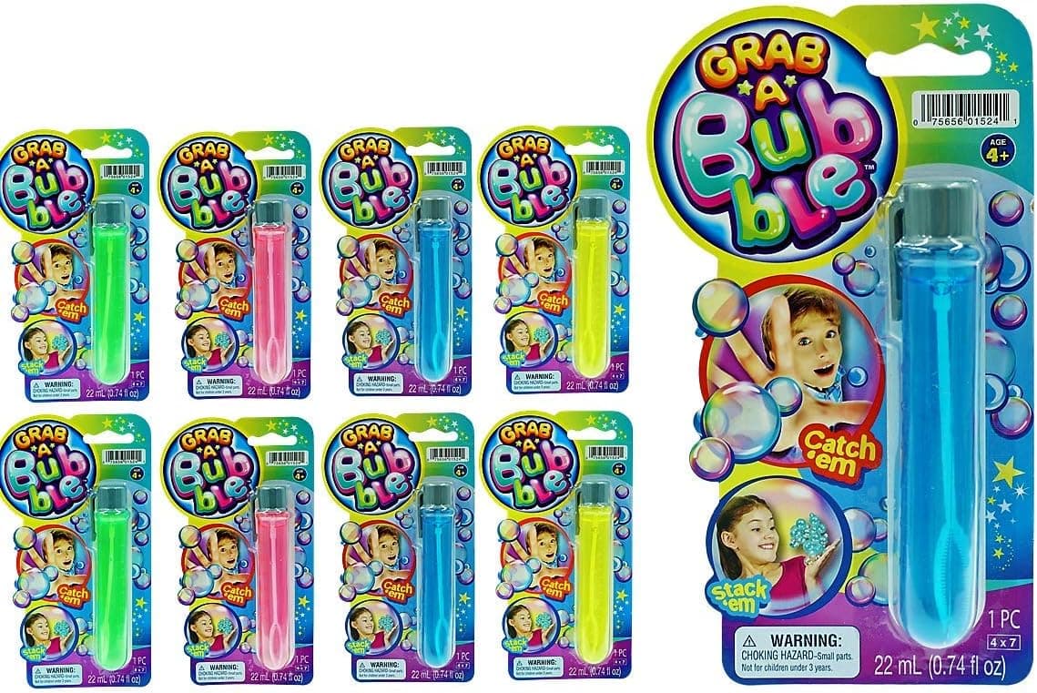 Grab a Bubble-Touchable Mini Bubbles Wand Toy (8 Pack Assorted Colors) by Ja-Ru. Outdoor Summer Toy Entertainment for Kids. Party Favor, Birthday Party Easter Basket Stuffers Bulk Bubbles. 1524-8p