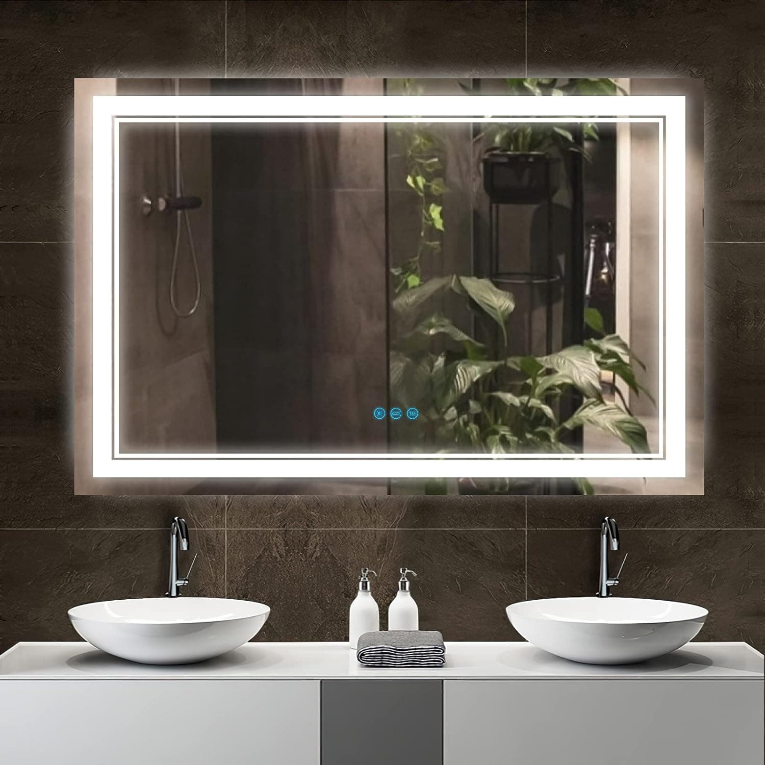 Homedex 48”x 32” Bathroom Led Vanity Mirror with 3 Colors Light, Dimmable Touch Switch Control, Anti-Fog Wall Mounted Makeup Mirror for Wall (Horizontal/Vertical)