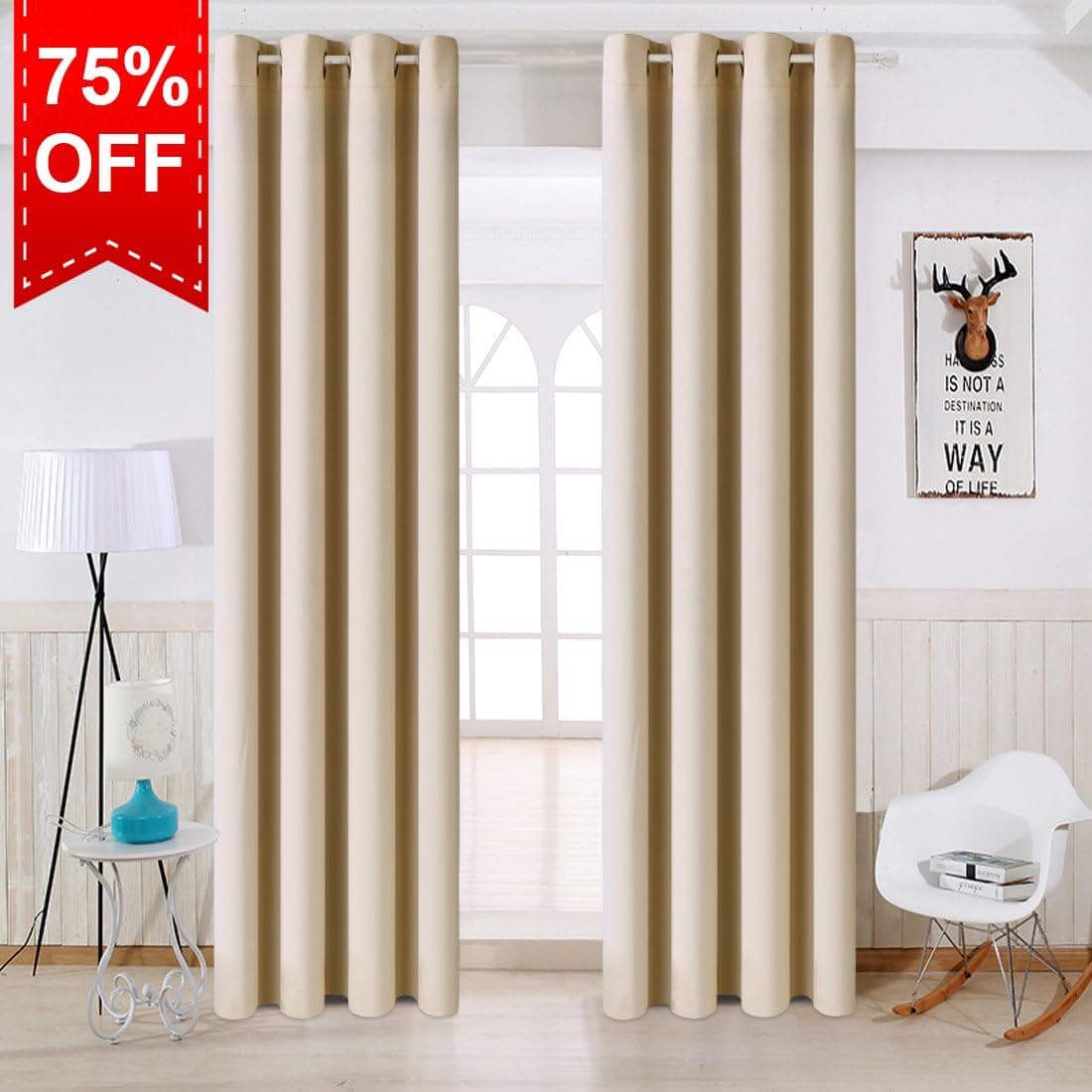 TEKAMON Blackout Curtains 2 Panels Set Room Darkening Thermal Insulated Window Drapes Grommet Top Pair for Bedroom (52" X 84"(2 Panels), Beige Cream-1)