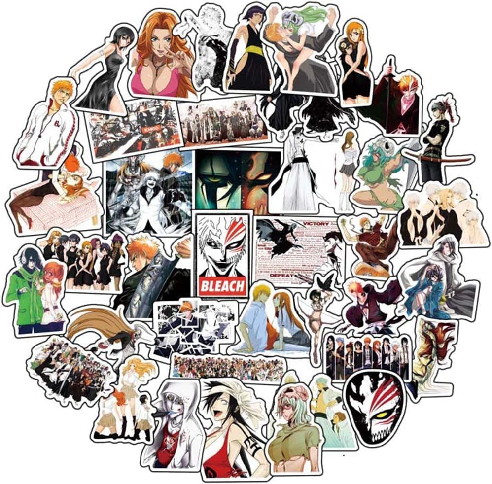 50Pcs Pack Bleach Laptop Stickers, Anime Cool Vinyl Computer Waterproof Water Bottles Skateboard Luggage Decal Graffiti Patches Decal
