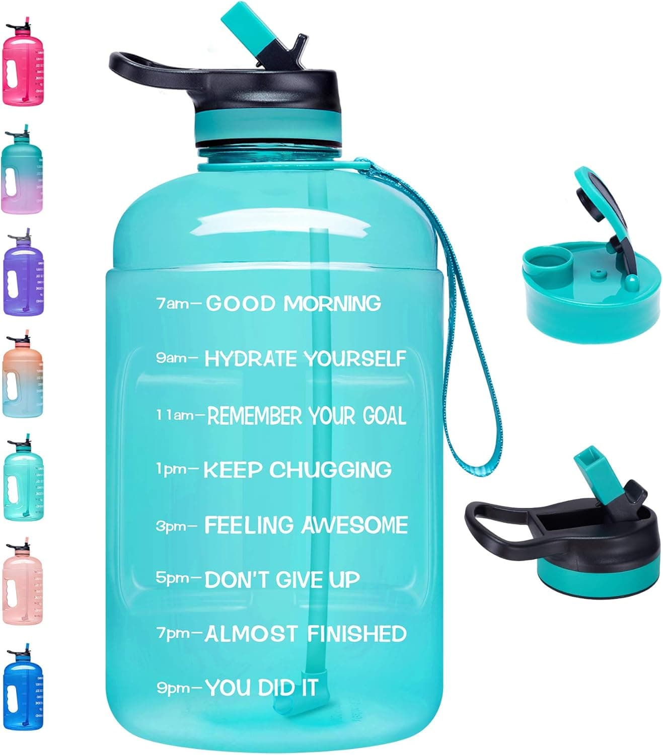 Venture Pal Large 64 oz/Half Gallon Motivational Water Bottle with 2 Lids (Chug and Straw), Leakproof BPA Free Sports Water Jug with Time Marker to Ensure You Drink Enough Water Throughout The Day