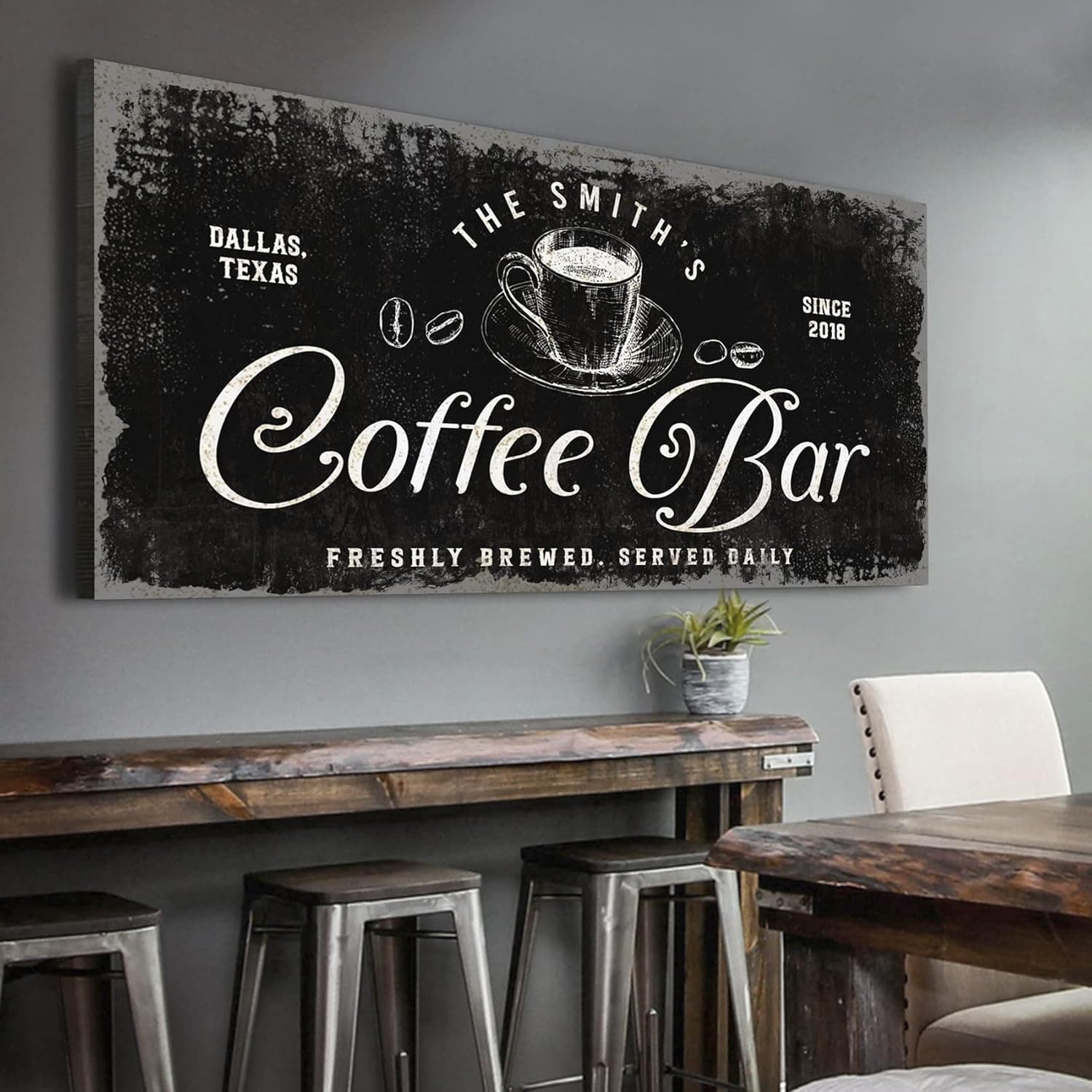 TAILORED CANVASES Custom Coffee Bar Sign - Small and Large Canvas Wall Art Decor Signage for Home, Kitchen, Coffee Station, Business and Office - Personalized Rustic, Classic Espresso Cup, 20x10in
