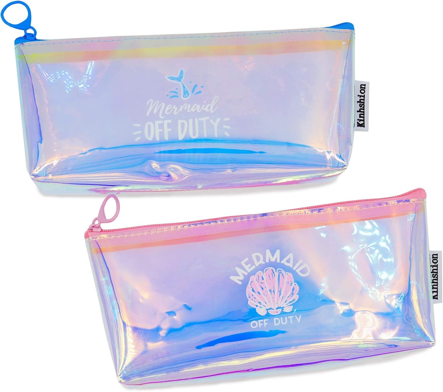 Colorful Pen Bag Zipper Pencil Case See-through Shinning PVC Mermaid Makeup Tool Pouches Storage Bags Purse, 2 PCS