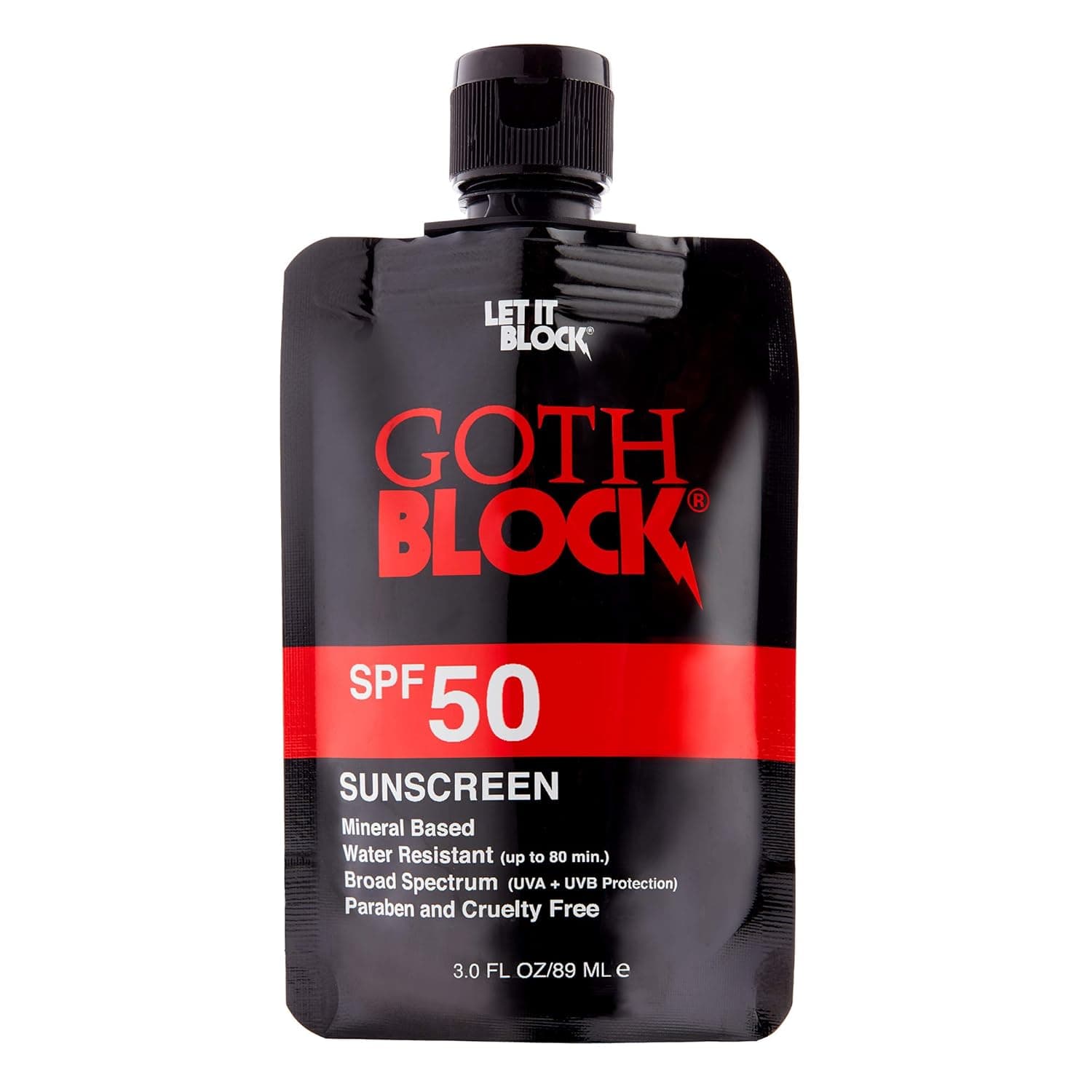 GOTH BLOCK - Mineral Sunscreen SPF 50 - Water Resistant and Reef Safe 3oz