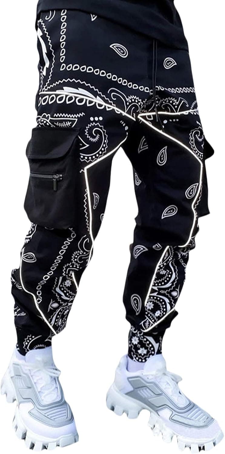 Hippie Boho Baggy Trousers Mens Loose Sweatpants Popular Streetwear,Paisley Printed Hip Hop Harem Pants for Men
