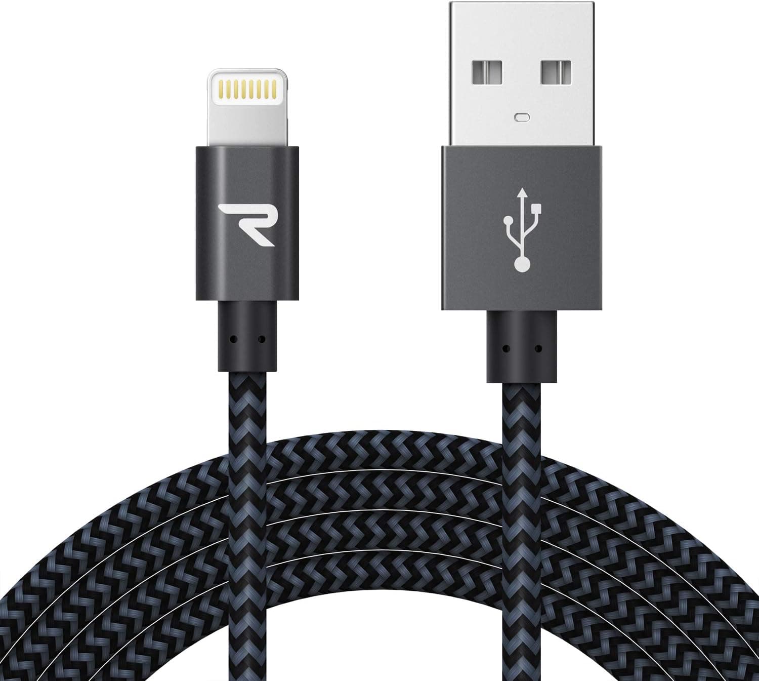 RAMPOW MFi Certified Lightning Cable 10ft, Nylon Braided iPhone Charging Cord, Compatible with iPhone 12 Pro Max 12 Mini 11 Pro Max SE XS XR X iPad iPod - Space Gray