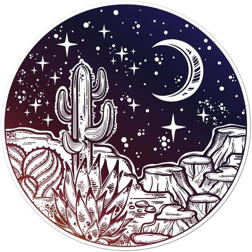 Milk Mug Designs Desert at Night Saguaro Cactus and Moon 3 inch Full Color Vinyl Decal