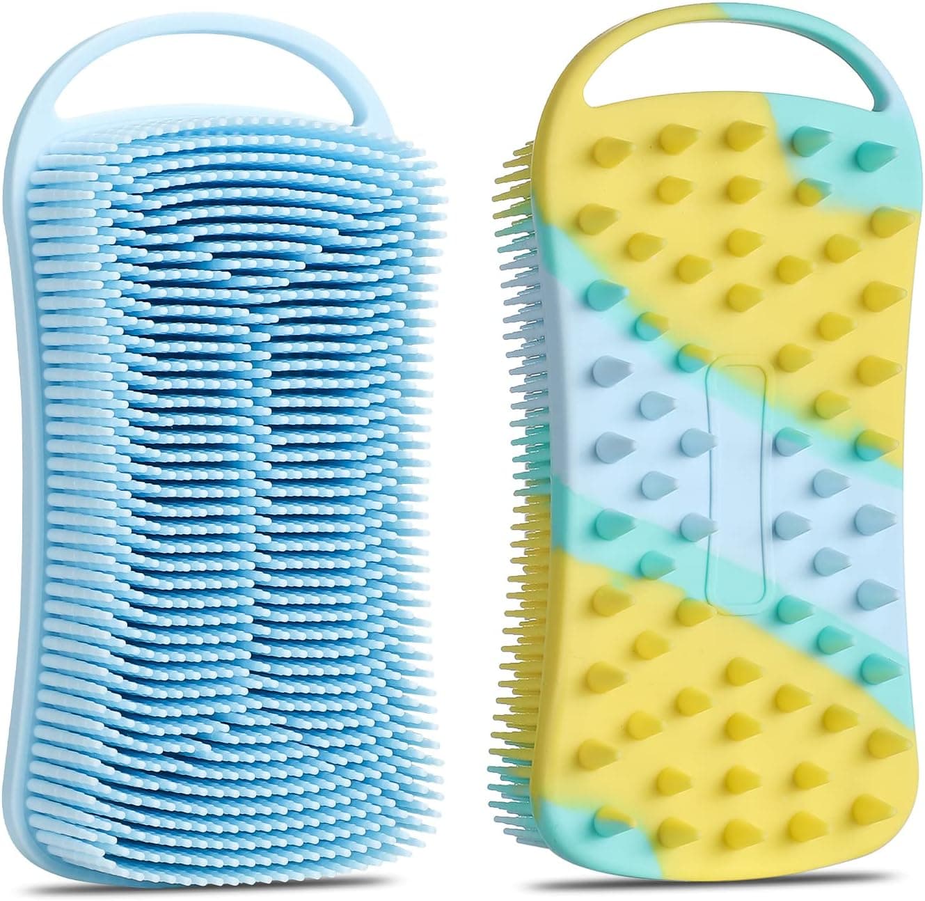2 Pack Silicone Body Scrubber, 2 in 1 Shower and Scalp Massager Shampoo Brush, Soft Silicone Loofah for Sensitive Skin, Double-Sided Body Brush, Lathers Well, Gentle Exfoliating