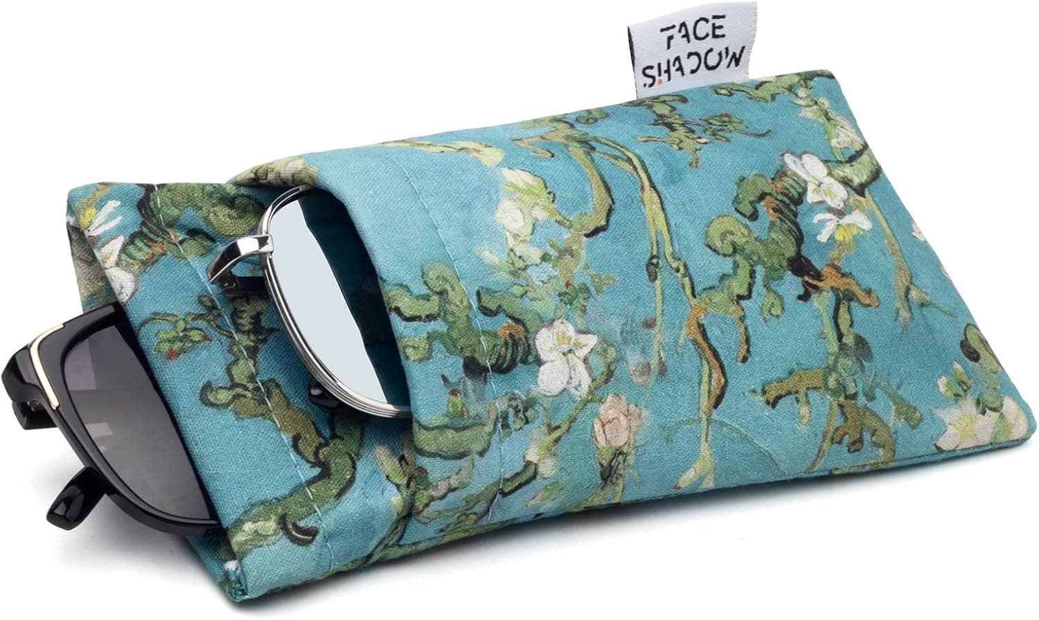 Face Shadow Double Eyeglasses Pouch Large Squeeze Top Microfiber Soft Glasses Case For Women With Cleaning Cloth