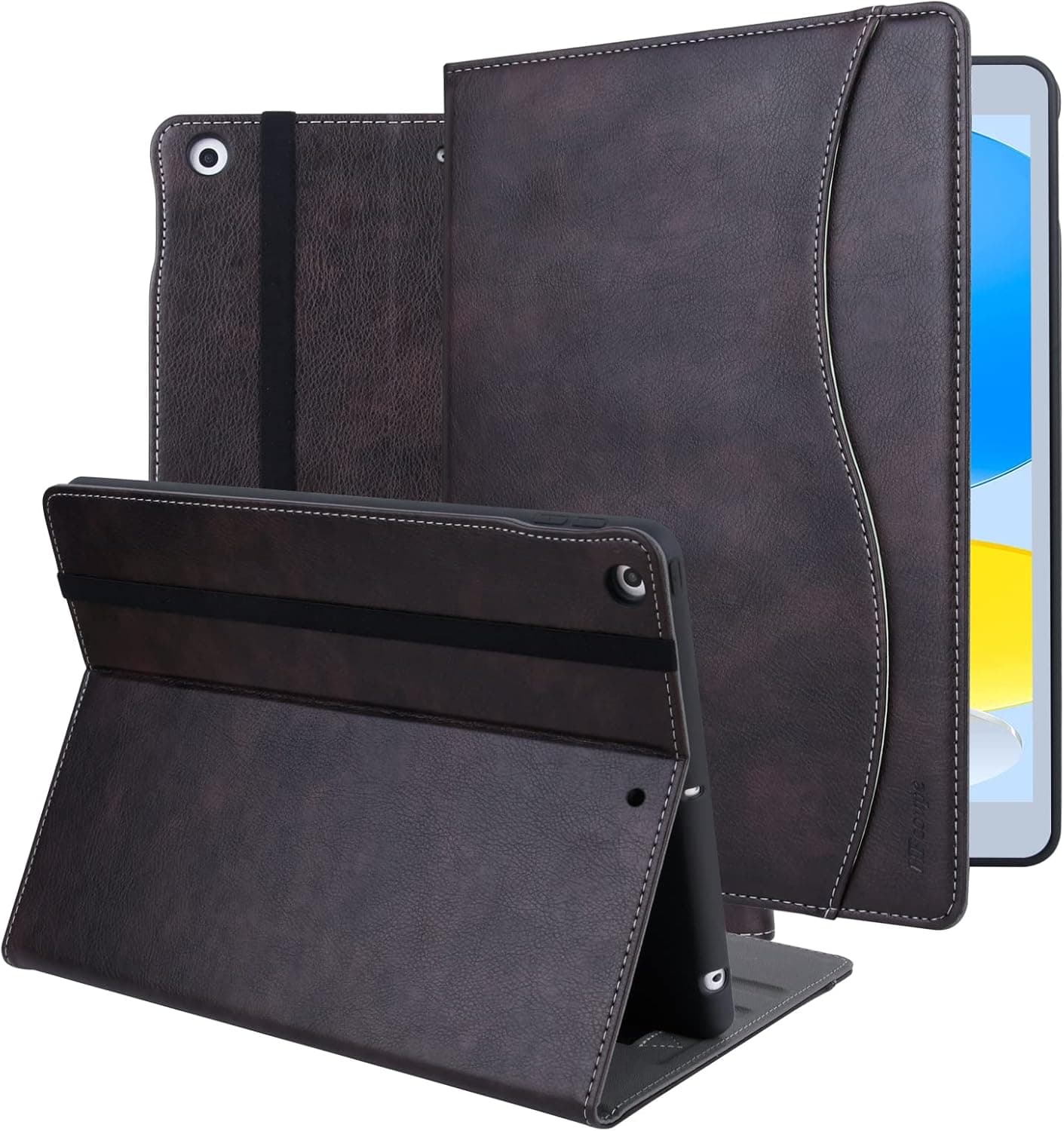 HFcoupe iPad 10.2 Inch Case 9th / 8th / 7th Generation with Pencil Holder and Pocket, Multi-Angle Stand iPad Cover Auto Wake/Sleep, Heavy Duty Folio for iPad 2021/2020 / 2019, Coffee