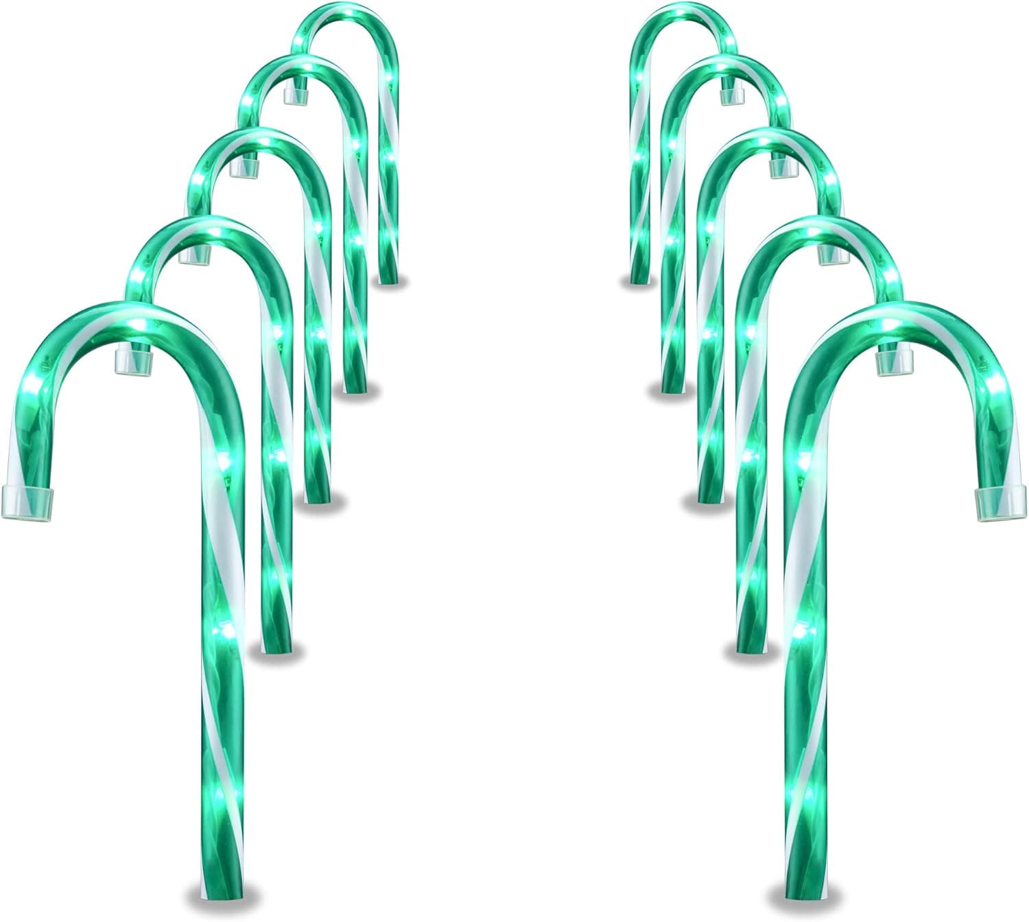 GAGALIFE Path Outdoor Light Christmas Candy Cane Pathway Markers Lights, 11Ft Total Lenghth with 50Lights, 10 Pack 10Inch Candy Cane Lights, Green
