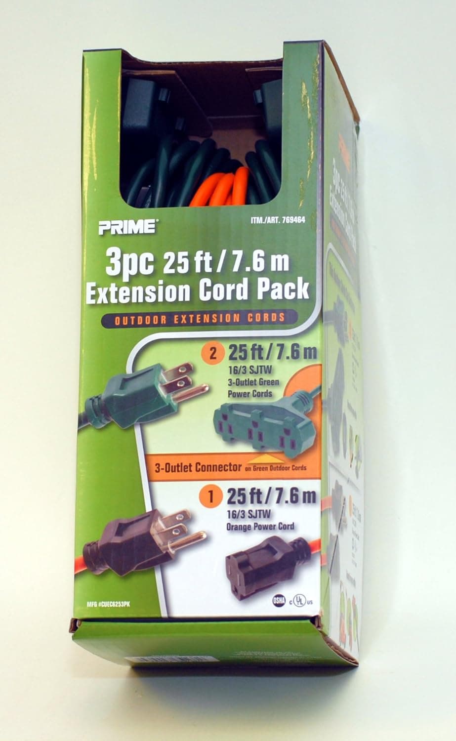 Prime Extension Cord Pack Outdoor Extension Cords 3 Piece 25 ft. 7.6 m.