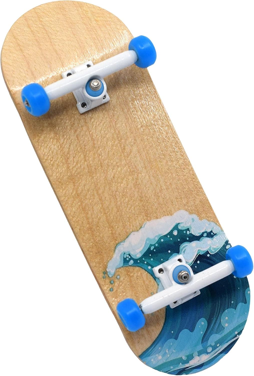 Complete Fingerboard Waves Edition - Premium, Heat Transfer Graphic - Pro Shape & Size - Bearing Wheels, Pro Trucks, 61A Pro Duro Bushings - 34mm x 97mm Deck - Teak Tuning