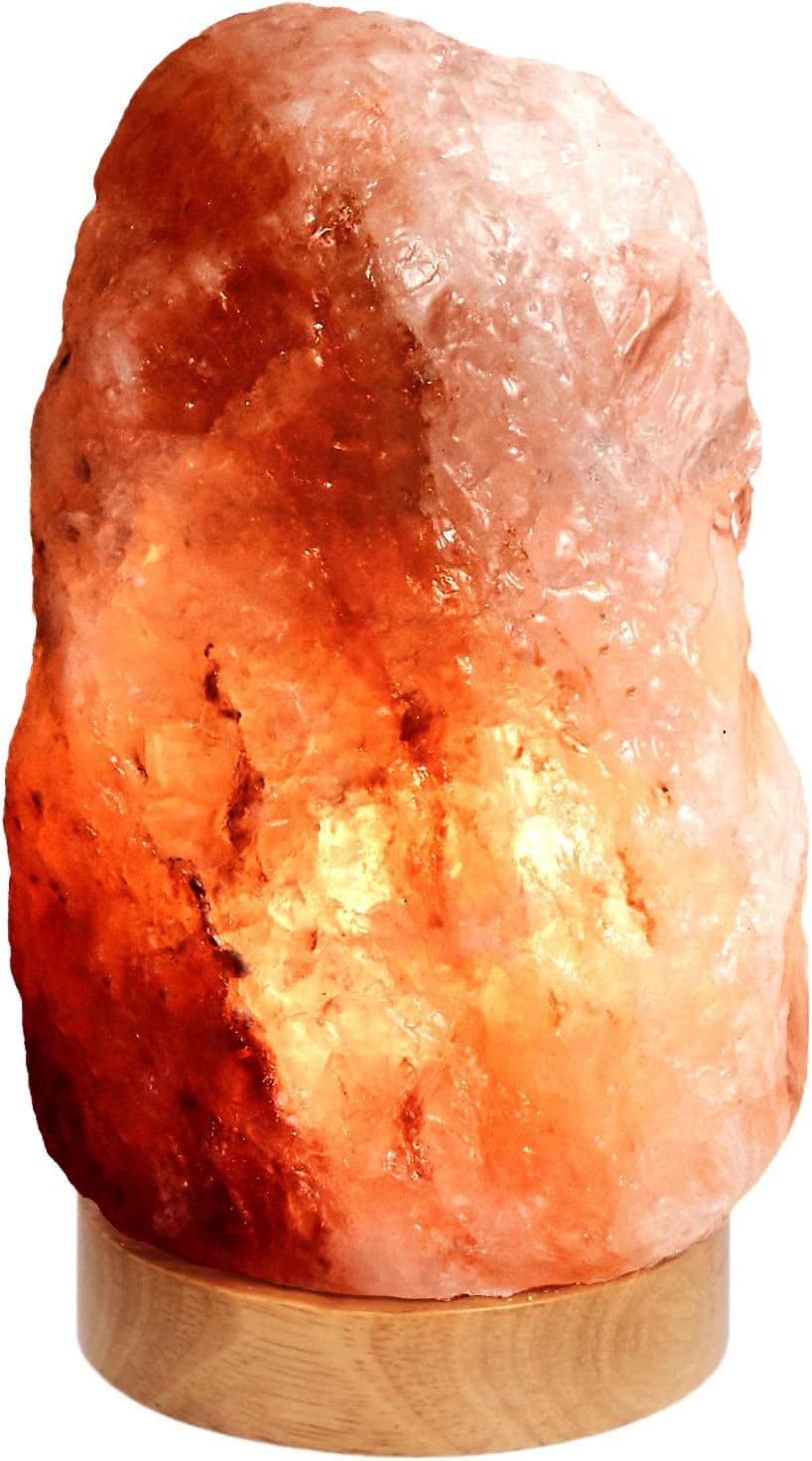 Amazon Basics Natural Himalayan Salt Lamp, Wood Base with Dimmer Switch - Crystal Pink, 5-7 Pounds