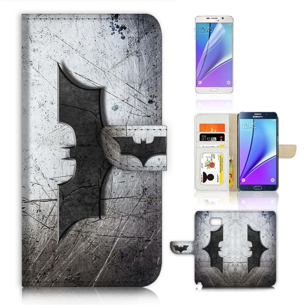 ( For Samsung Note 5 , Galaxy Note 5 ) Wallet Case Cover & Screen Protector Bundle! A6324 Batman