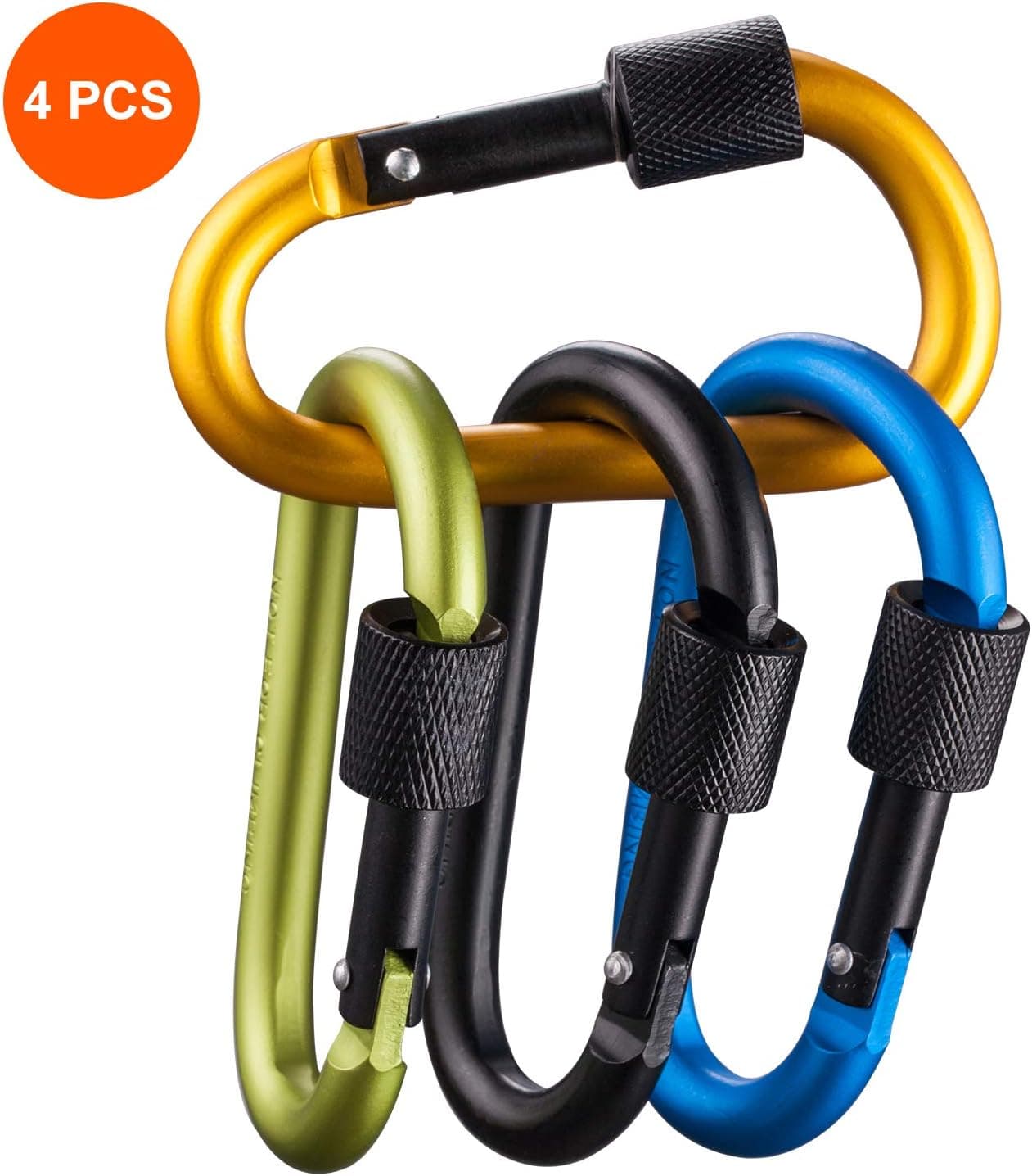 Carabiner Clip with Lock D Shape, Aluminum Carabiner Keychain Climbing Carabiner with 110 Lbs Load Capacity Durable Screw Gate Climbing Hooks for Outdoor Camping Fishing Hiking Traveling, 3.15 (4pack)