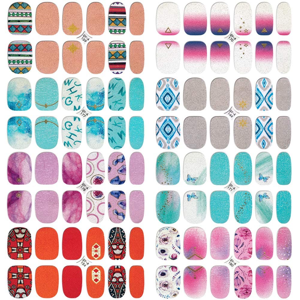 Comdoit 8 Sheets Nail Polish Stickers Glitter Nail Art Polish Strips Nail Wraps for Women Nail Decorations Color Nails Strips Full Nail Art Wraps Decals Self-Adhesive Manicure Designs Set