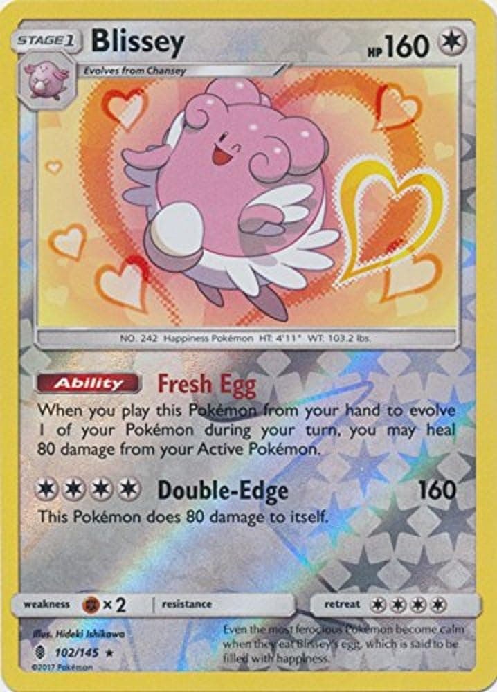 Blissey - 102/145 - Holo Rare - Reverse Holo - Sun & Moon: Guardians Rising