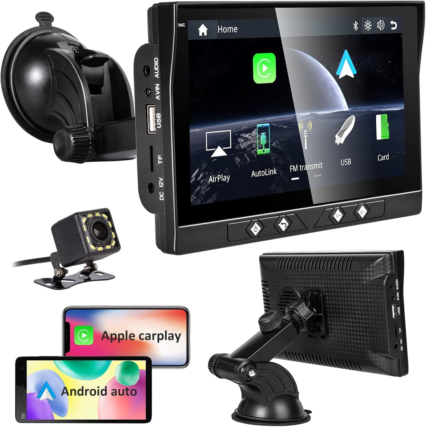CarThree Portable Carplay Screen Navigation, Portable 7 Inch Car Stereo Radio Compatible with Car Play & Android Auto, Touch Screen, Mirror Link,Bluetooth for All Vehicles & Trucks