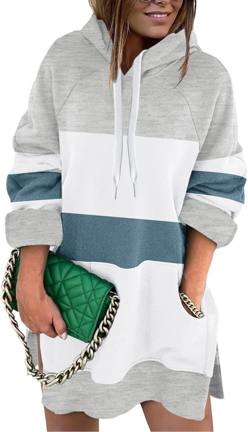 ETCYY Women's Oversized Pullover Sweatshirt Dress Fall 2022 Split Hem Tie Dyed Hoodies Tops with Pockets
